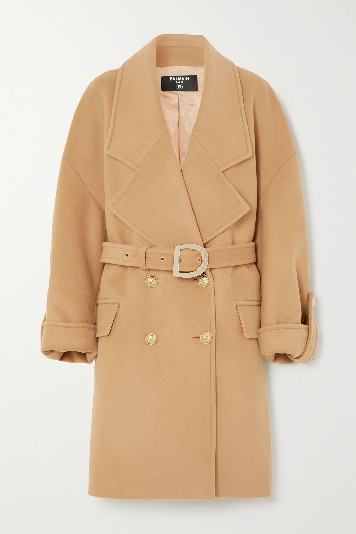 Button-embellished double-breasted wool and cashmere-blend coat - 1