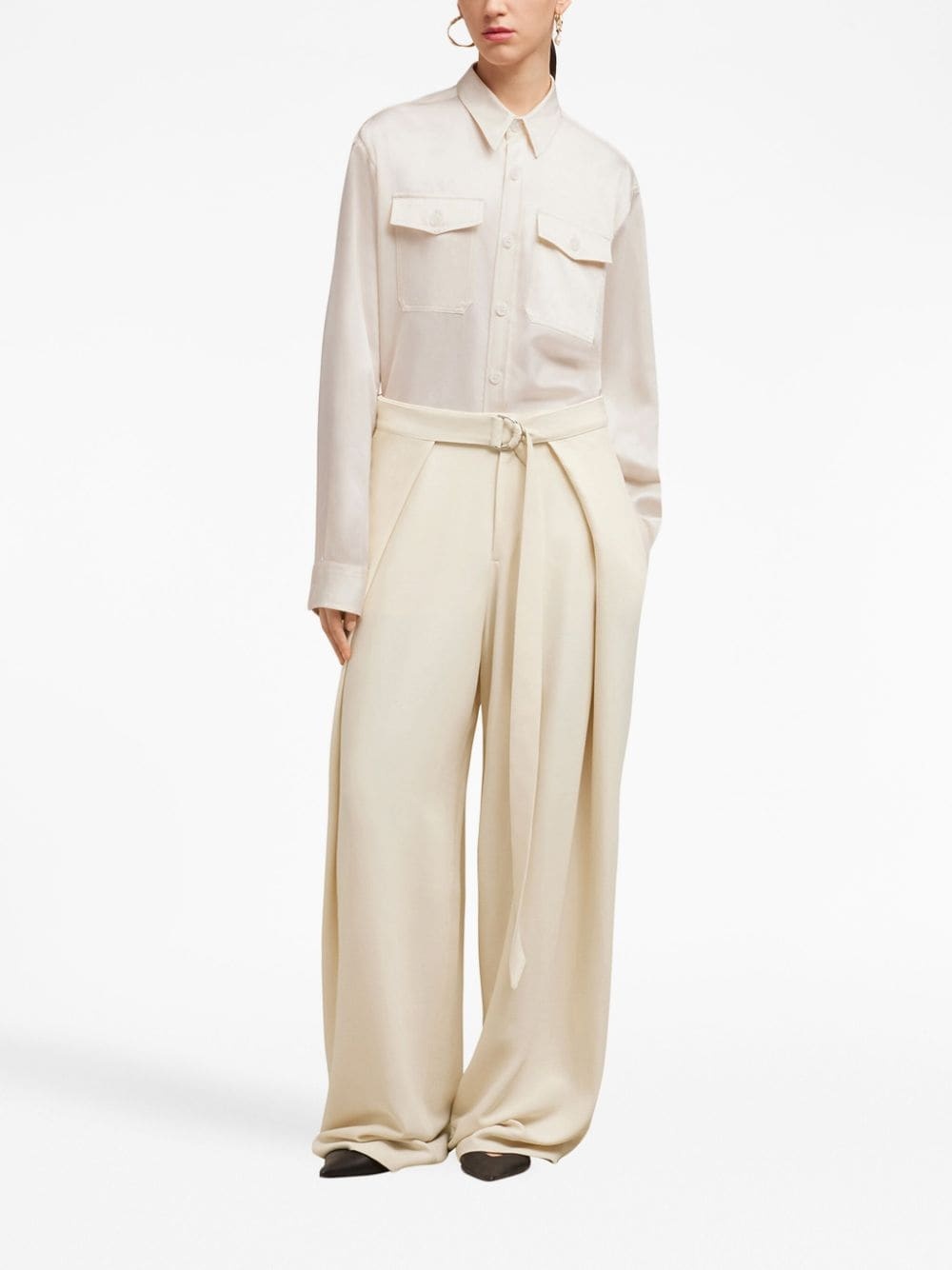 layered wide-leg belted trousers - 2