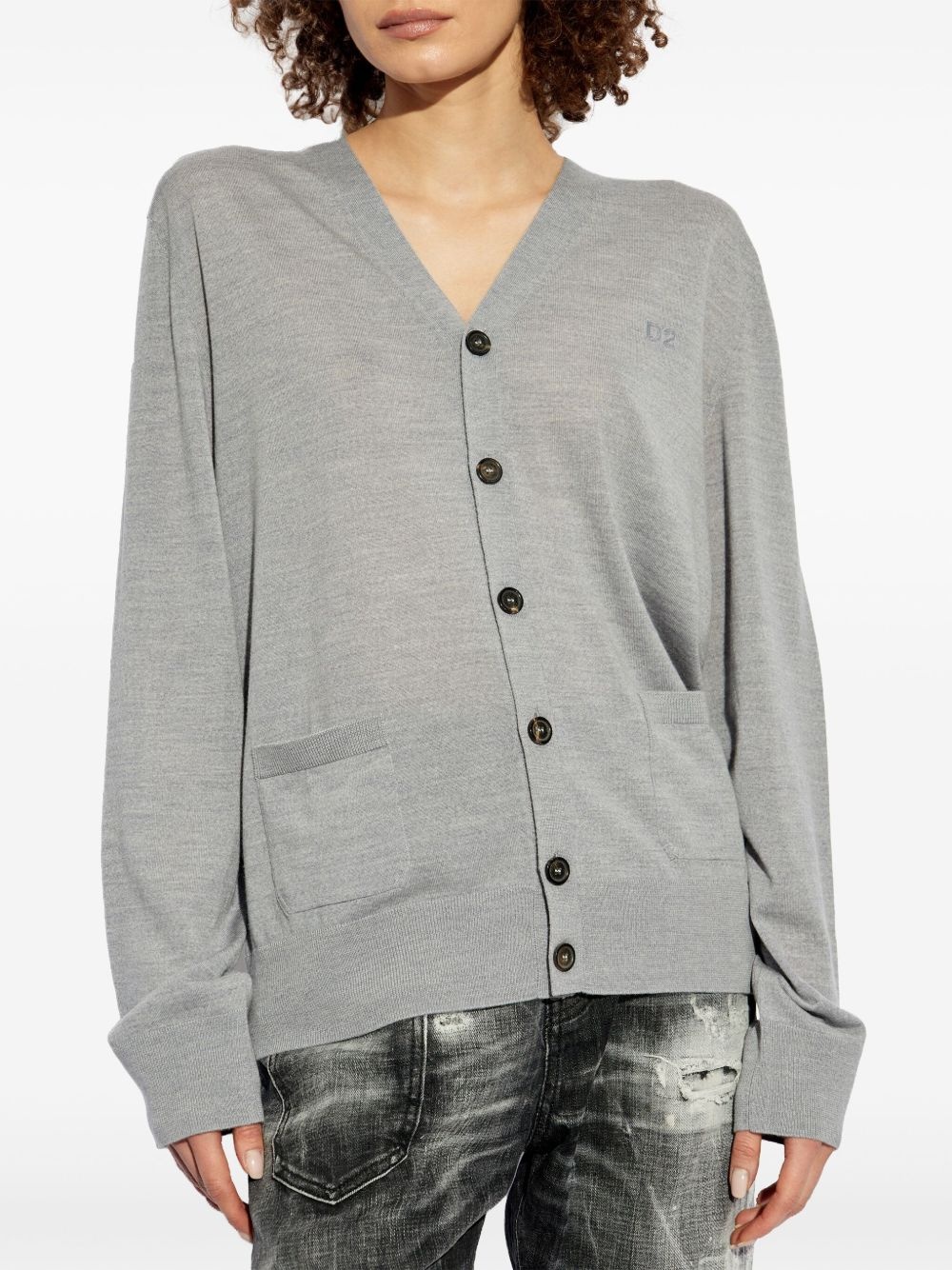 logo-embroidered cardigan - 3