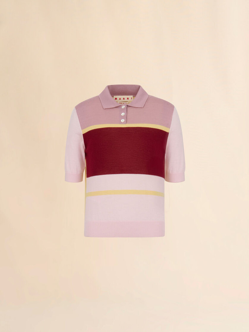 PINK COLOUR-BLOCK WOOL-SILK POLO SHIRT 1