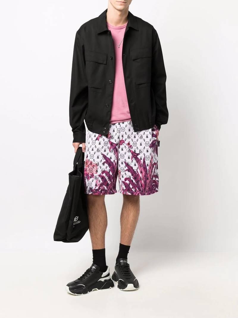 PHILIPP PLEIN floral logo drawstring shorts outlook