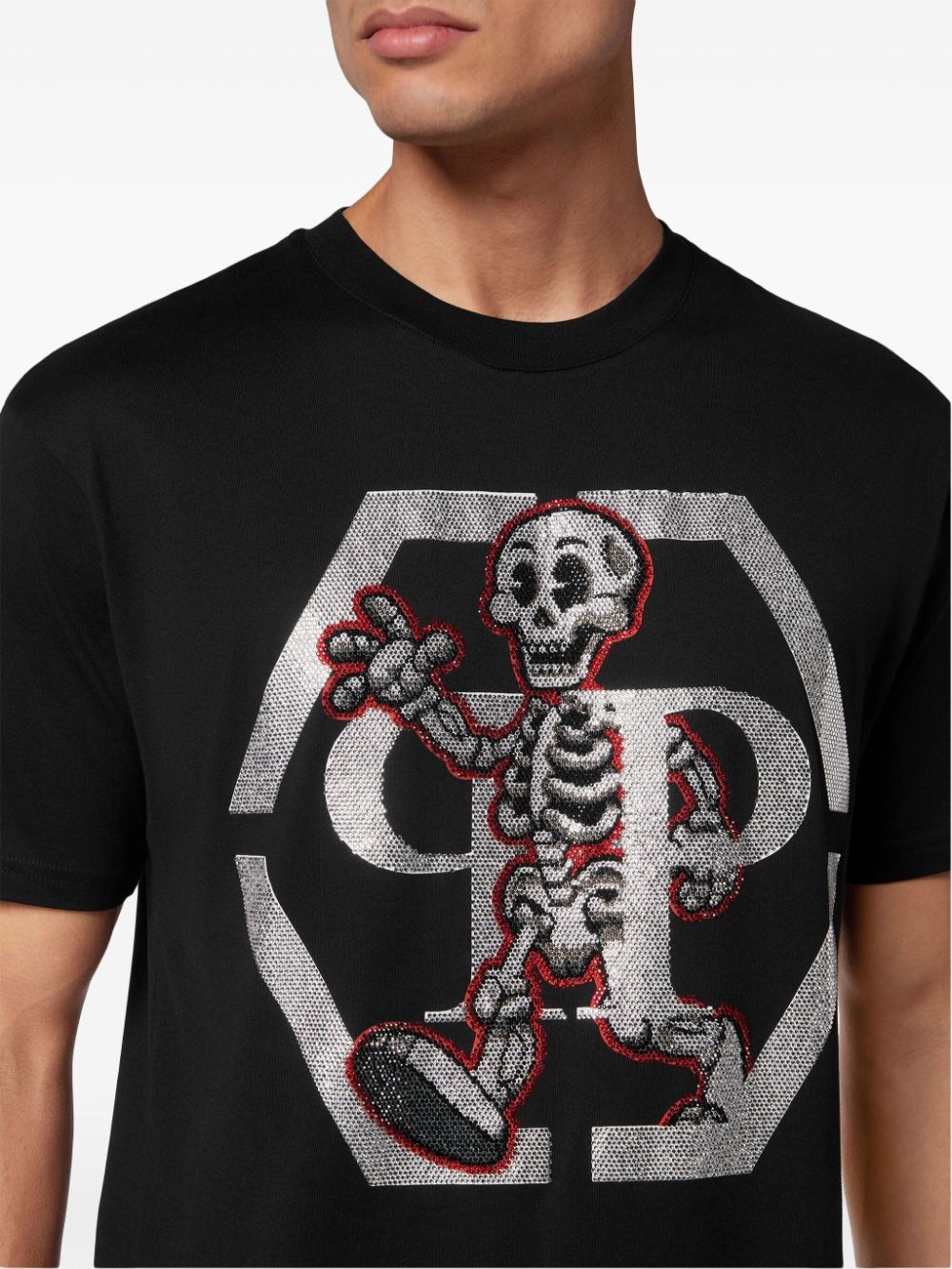 rhinestone-skeleton cotton T-shirt - 5