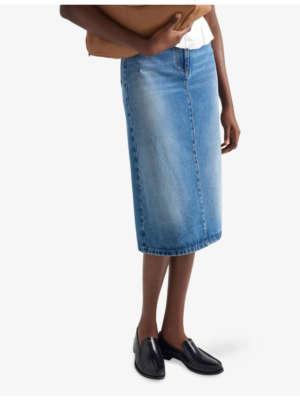 Flared Faded-Wash Denim Midi Skirt - 3