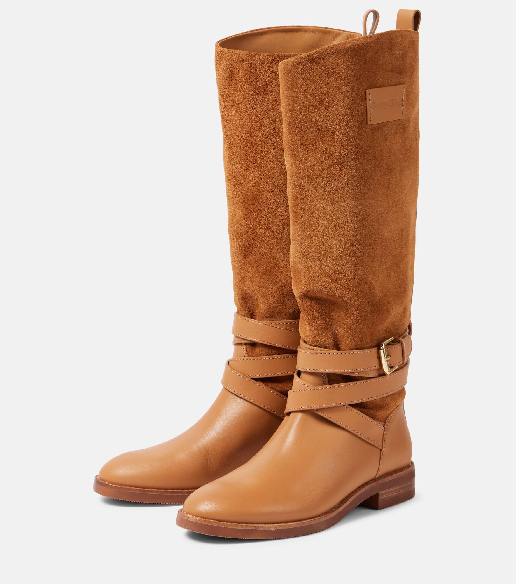 Anim suede-trimmed leather knee-high boots - 5