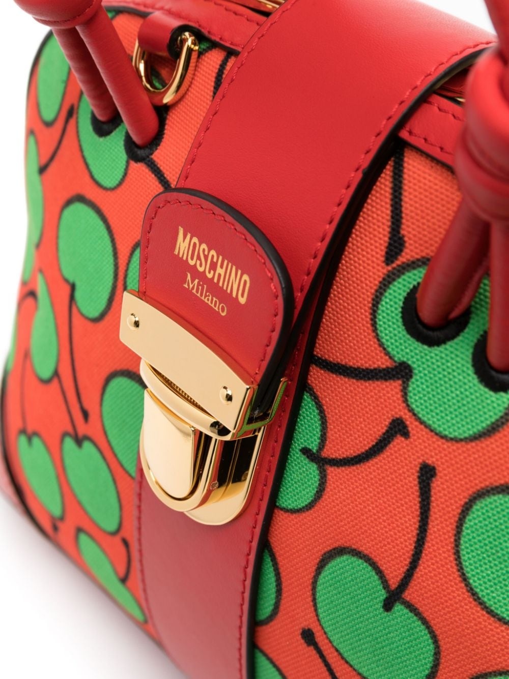 cherry-print leather tote bag - 4