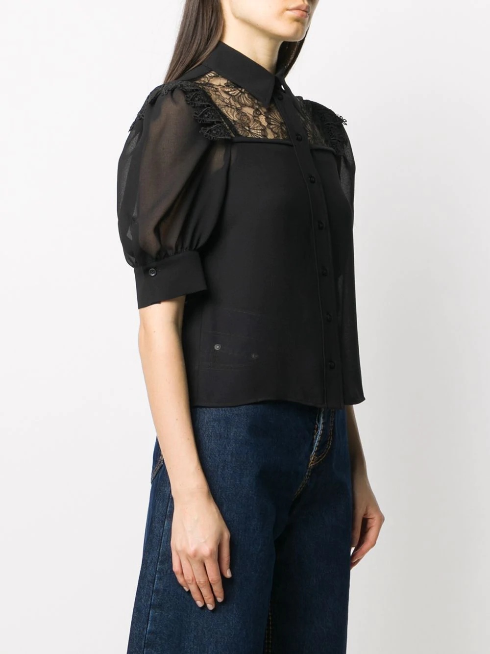 floral lace panel sheer shirt - 3