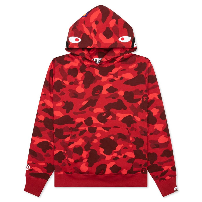 COLOR CAMO SHARK PULLOVER HOODIE - RED - 1