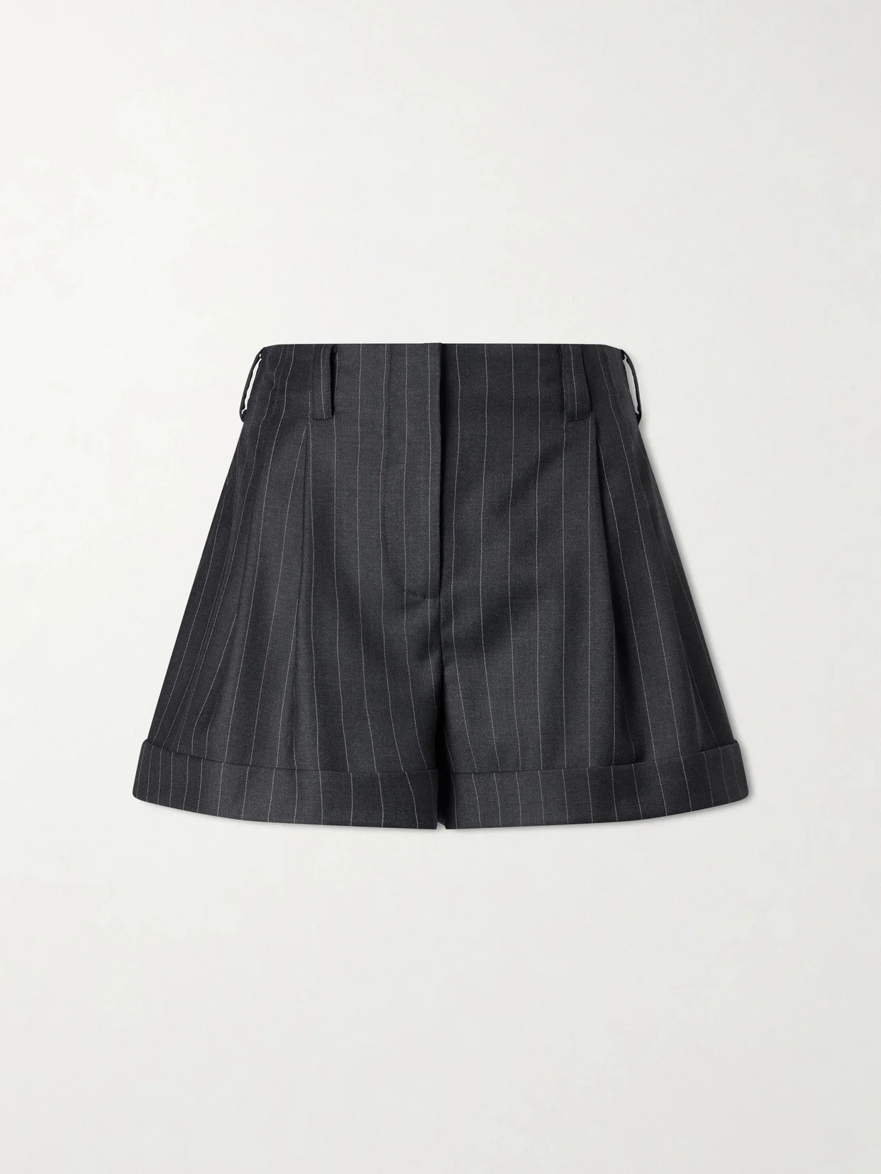 Striped Double-pleated Wool Shorts - 1