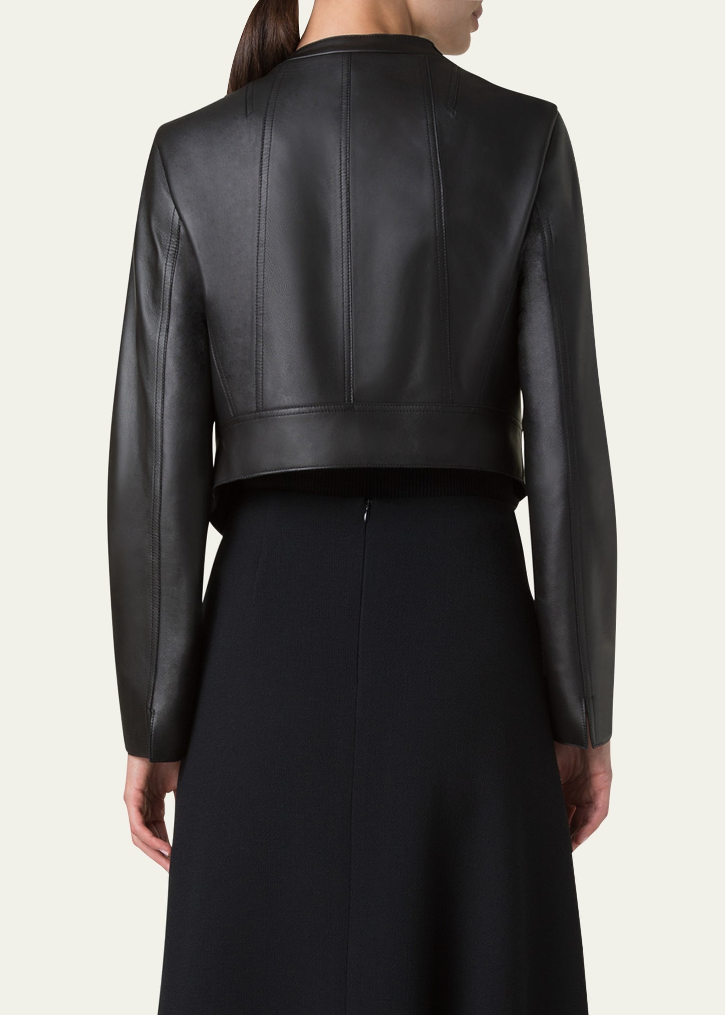 Nappa Leather Crop Moto Jacket - 3