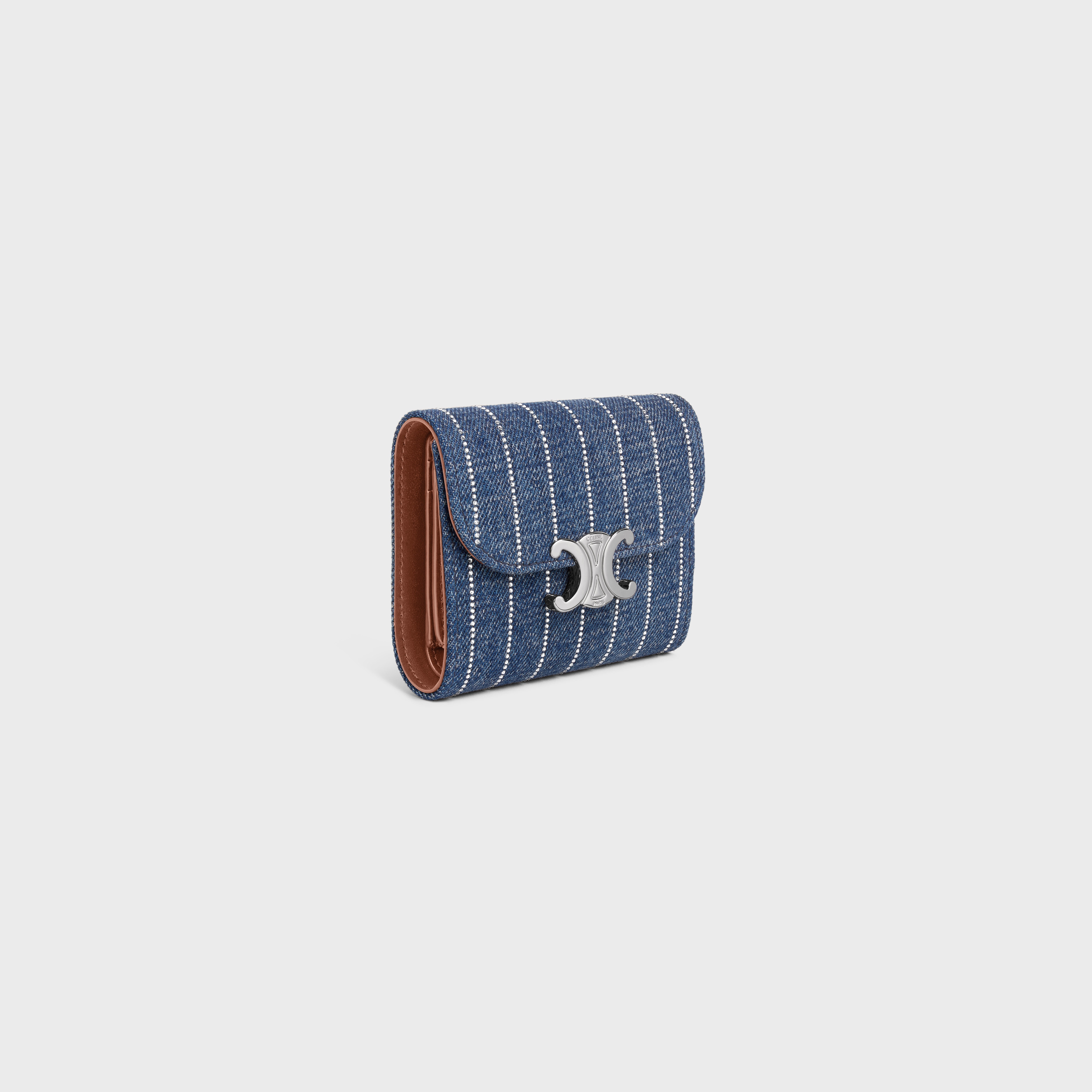 Small Flap Wallet TRIOMPHE IN STRIPED DENIM WITH STRASS - 2