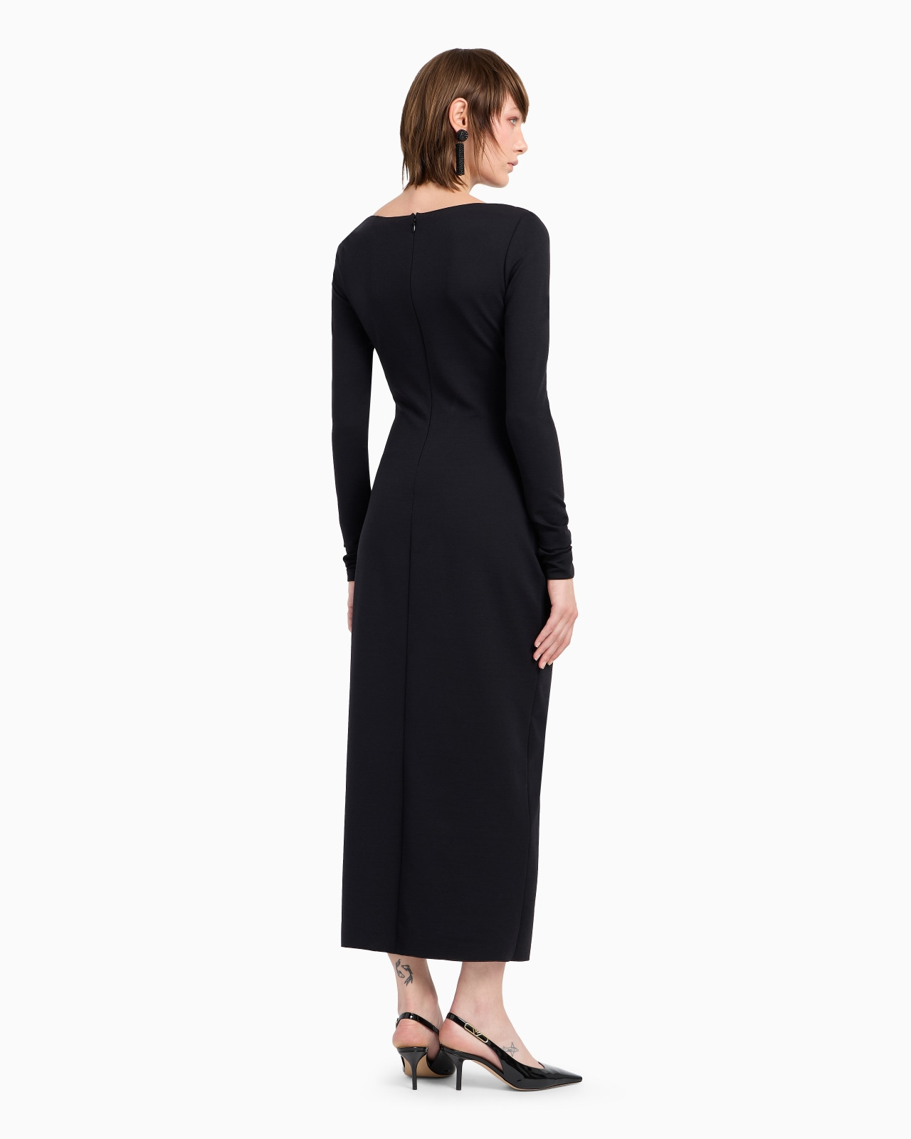 Stretch wool-blend midi sheath dress with draping - 3