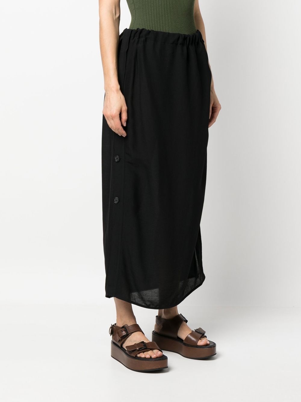 side-button drawstring midi skirt - 3