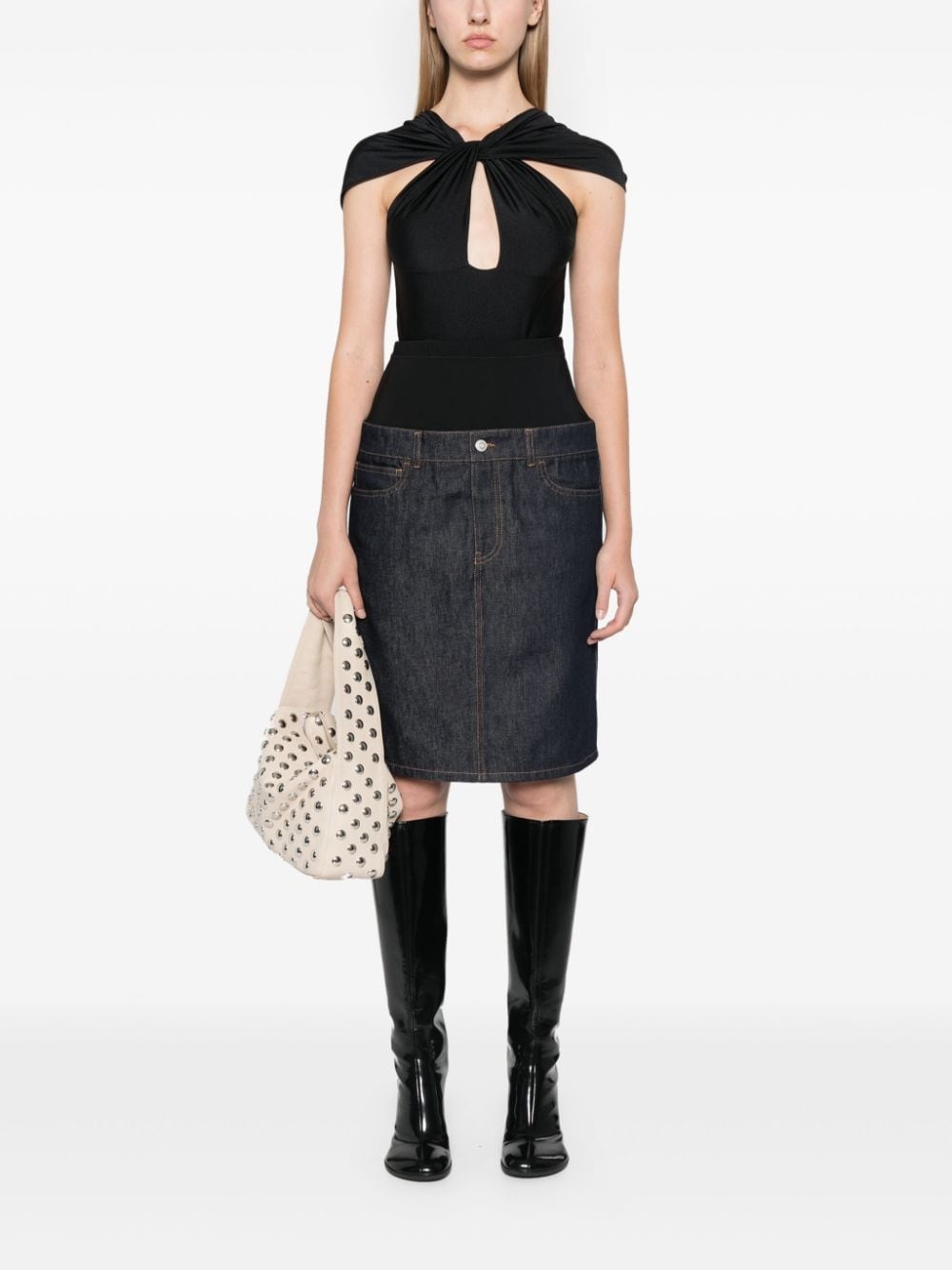 hybrid denim midi skirt - 2