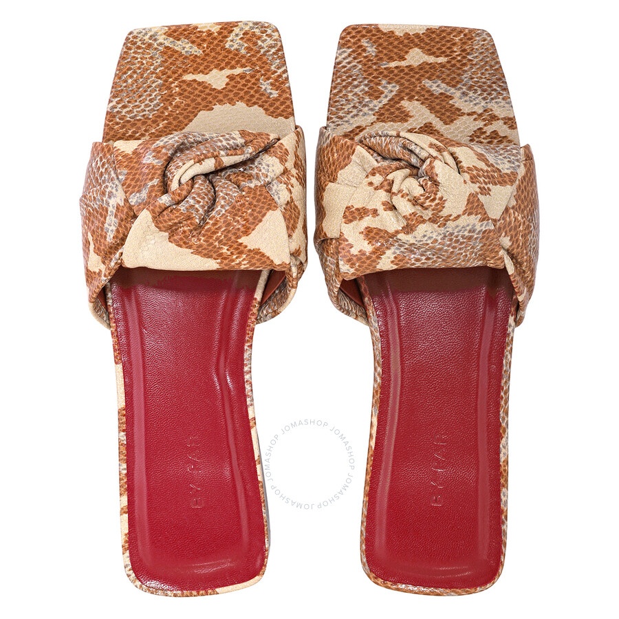 By Far Ladies Almond Knotted Snake-print Slides - 3