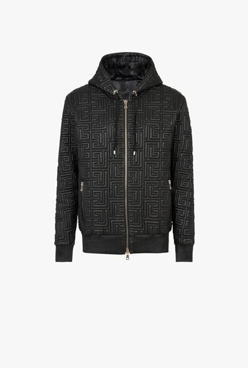 Black quilted leather sweatshirt with Balmain monogram 1