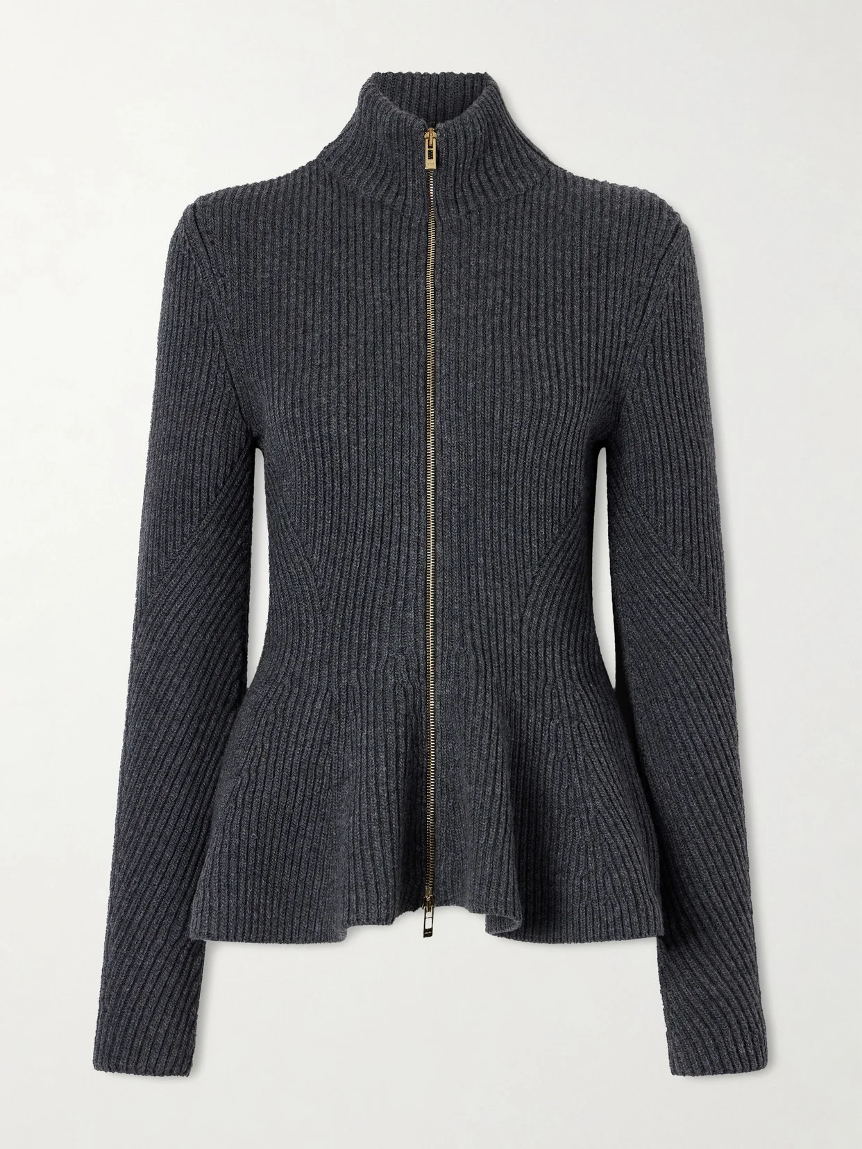 Ribbed Wool And Cashmere-blend Peplum Zip-up Cardigan - 1
