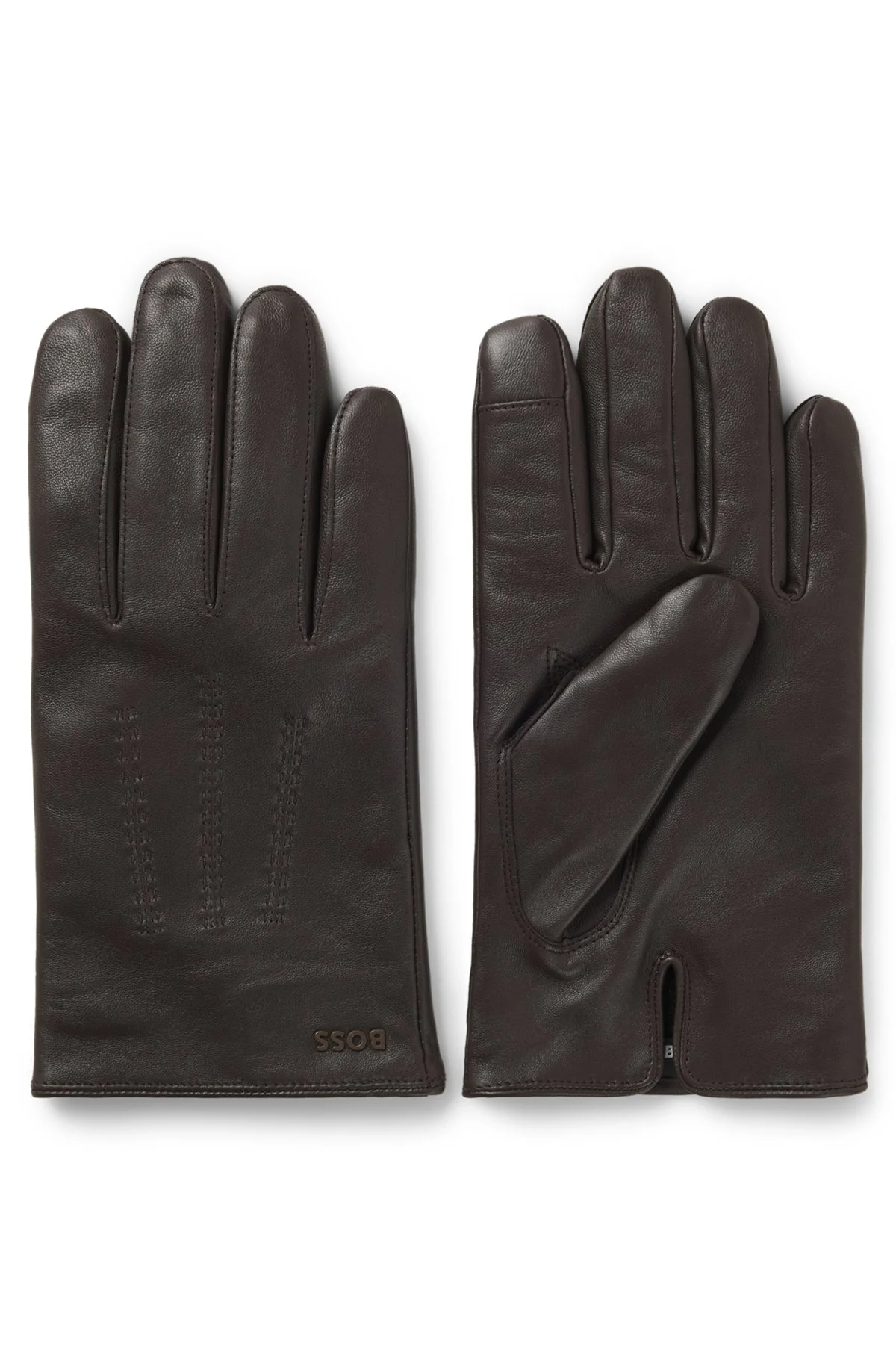 WOOL-BLEND-LINED LEATHER GLOVES WITH LOGO - 1
