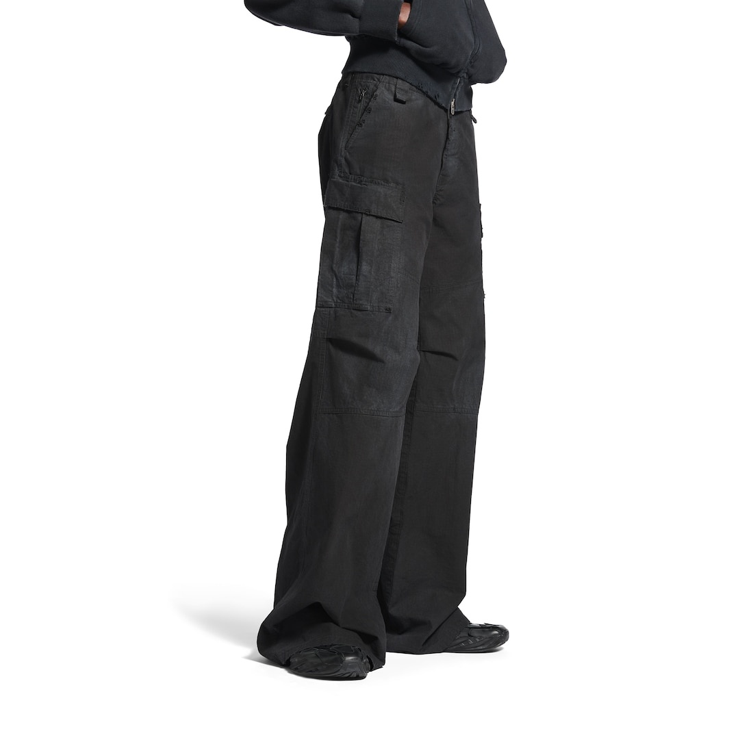 Women's Flared Cargo Pants in Black - 5