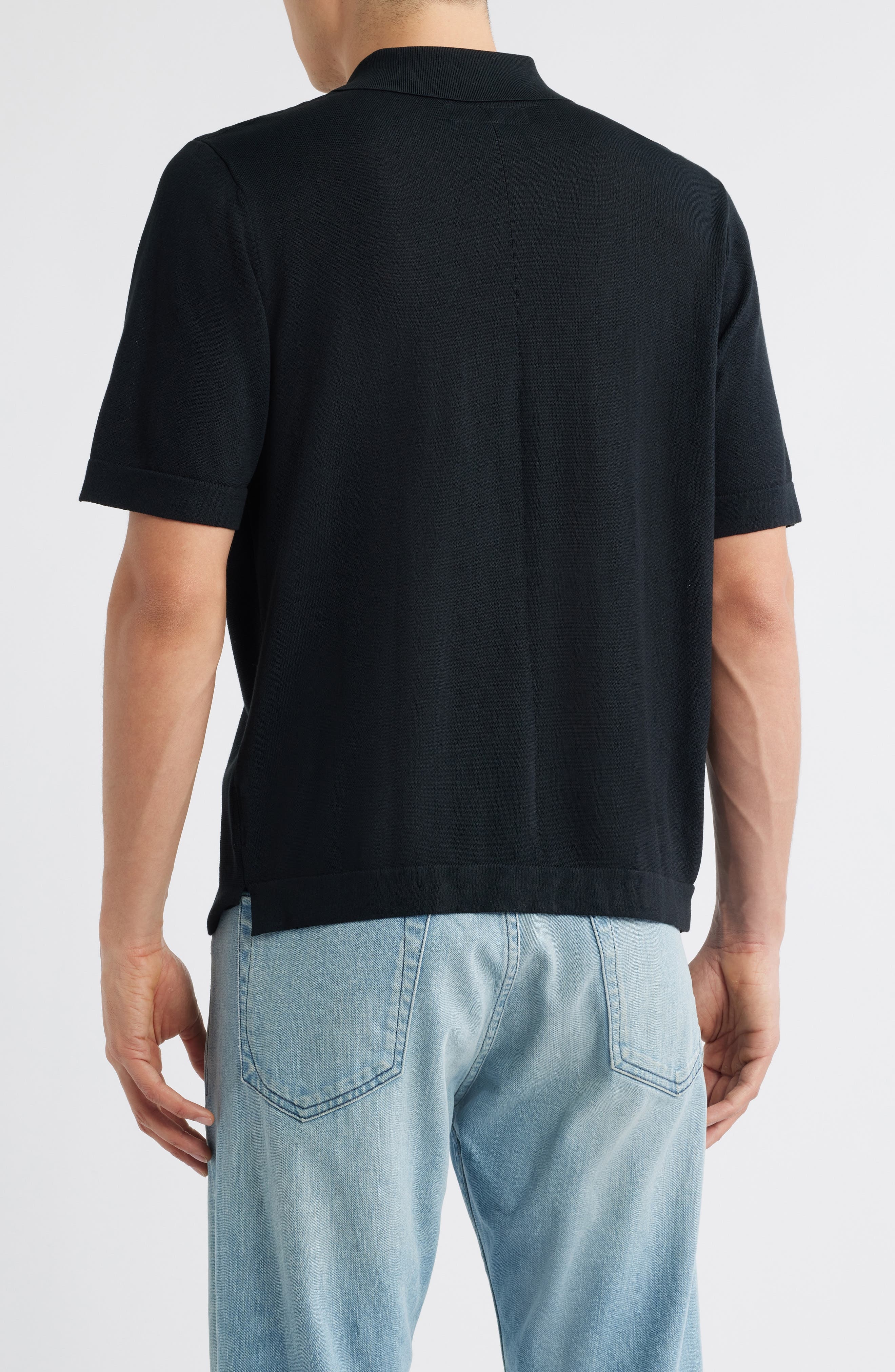 rag & bone Dalton Short Sleeve Knit Cotton Blend Button-Up Shirt in Black at Nordstrom - 3