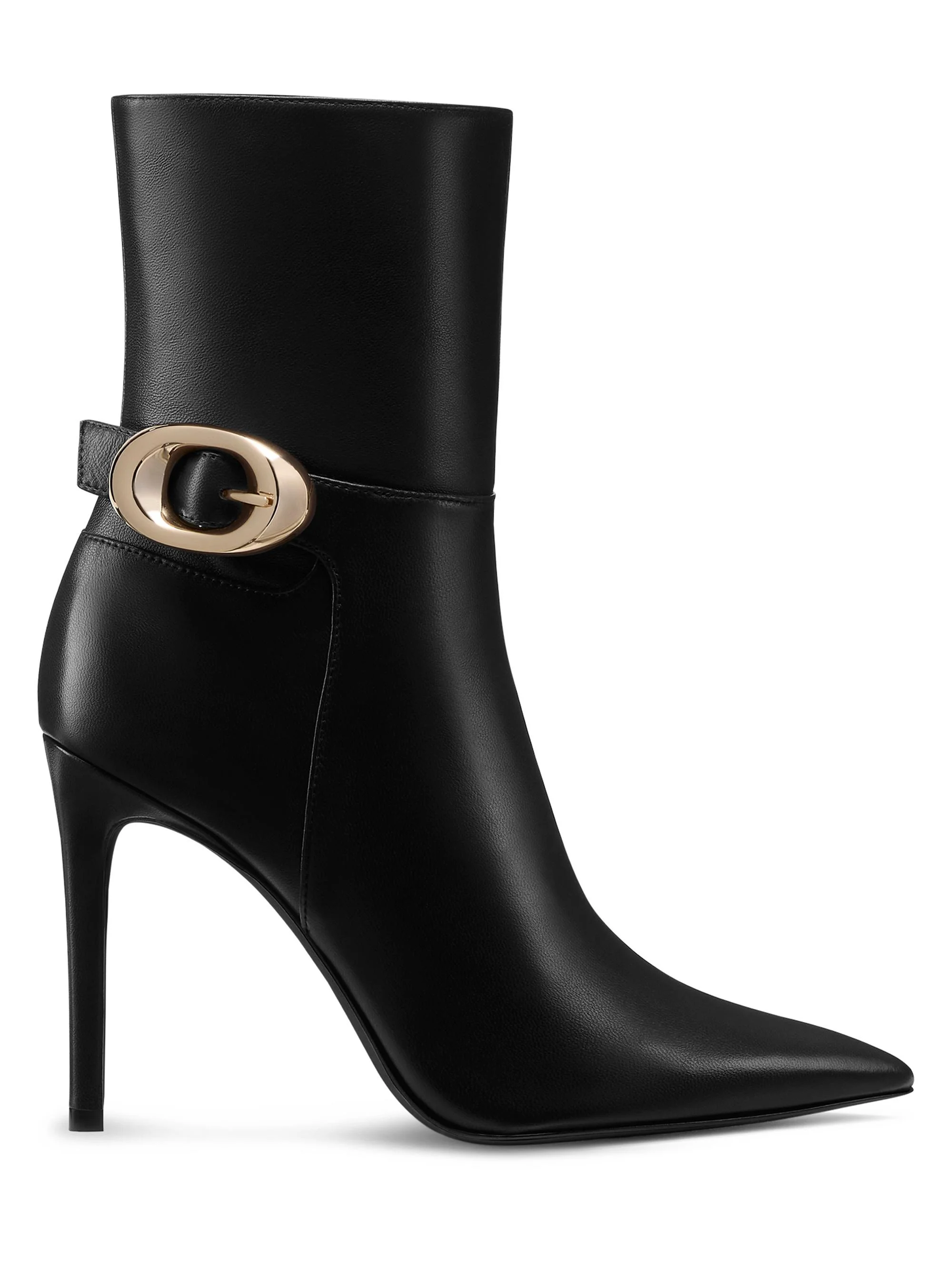 Women's Stuart Power 100MM Buckle-Detail Leather Booties - Black - 1