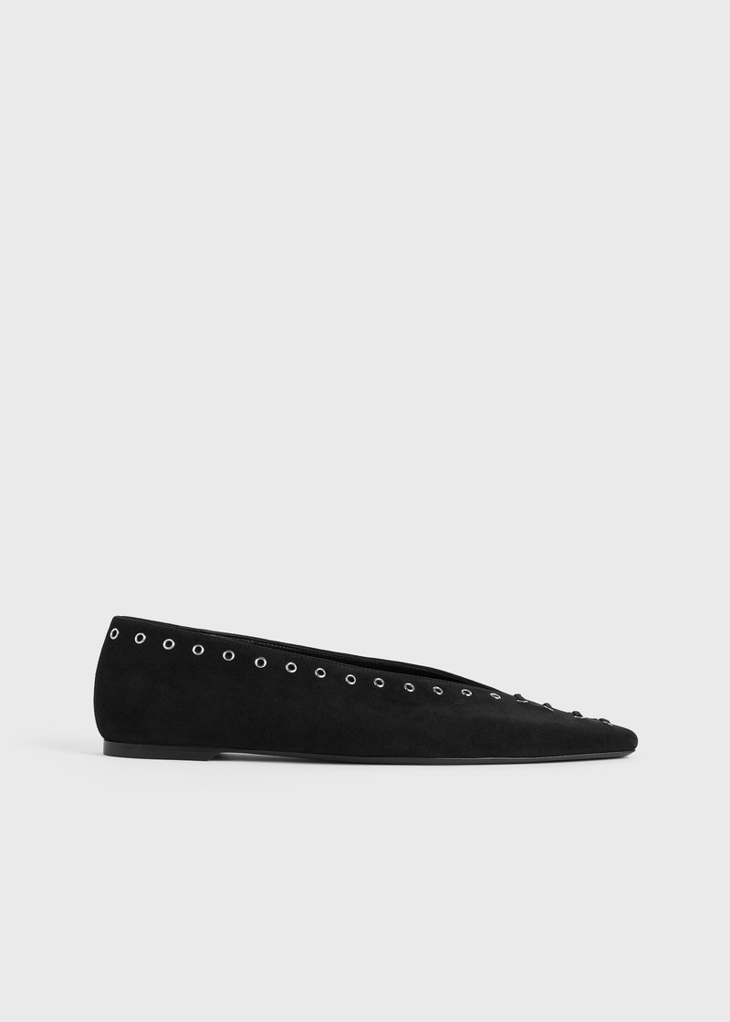 Suede lace-up ballerinas black - 1