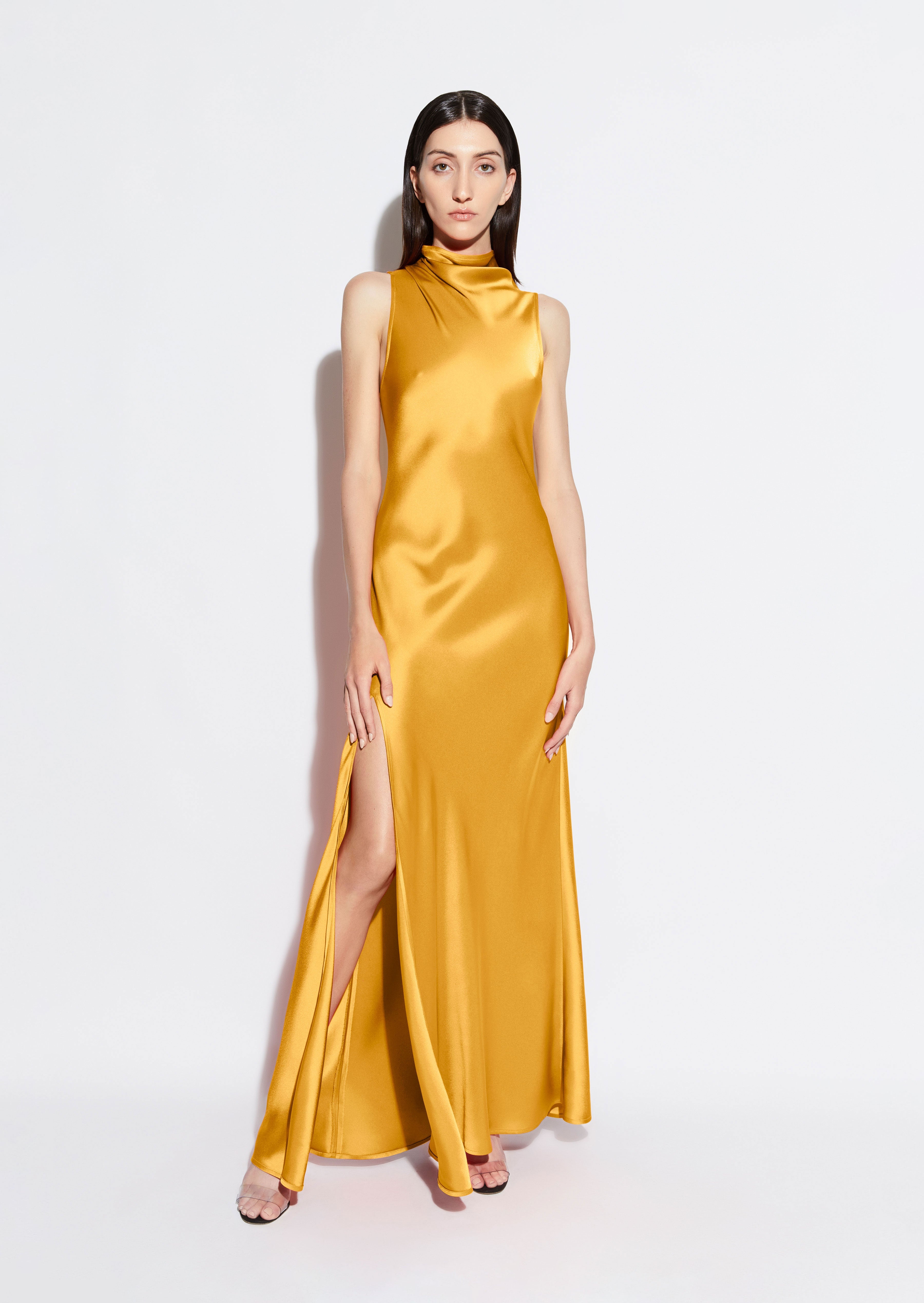 Satin Drape Neck Sleeveless Dress - 2