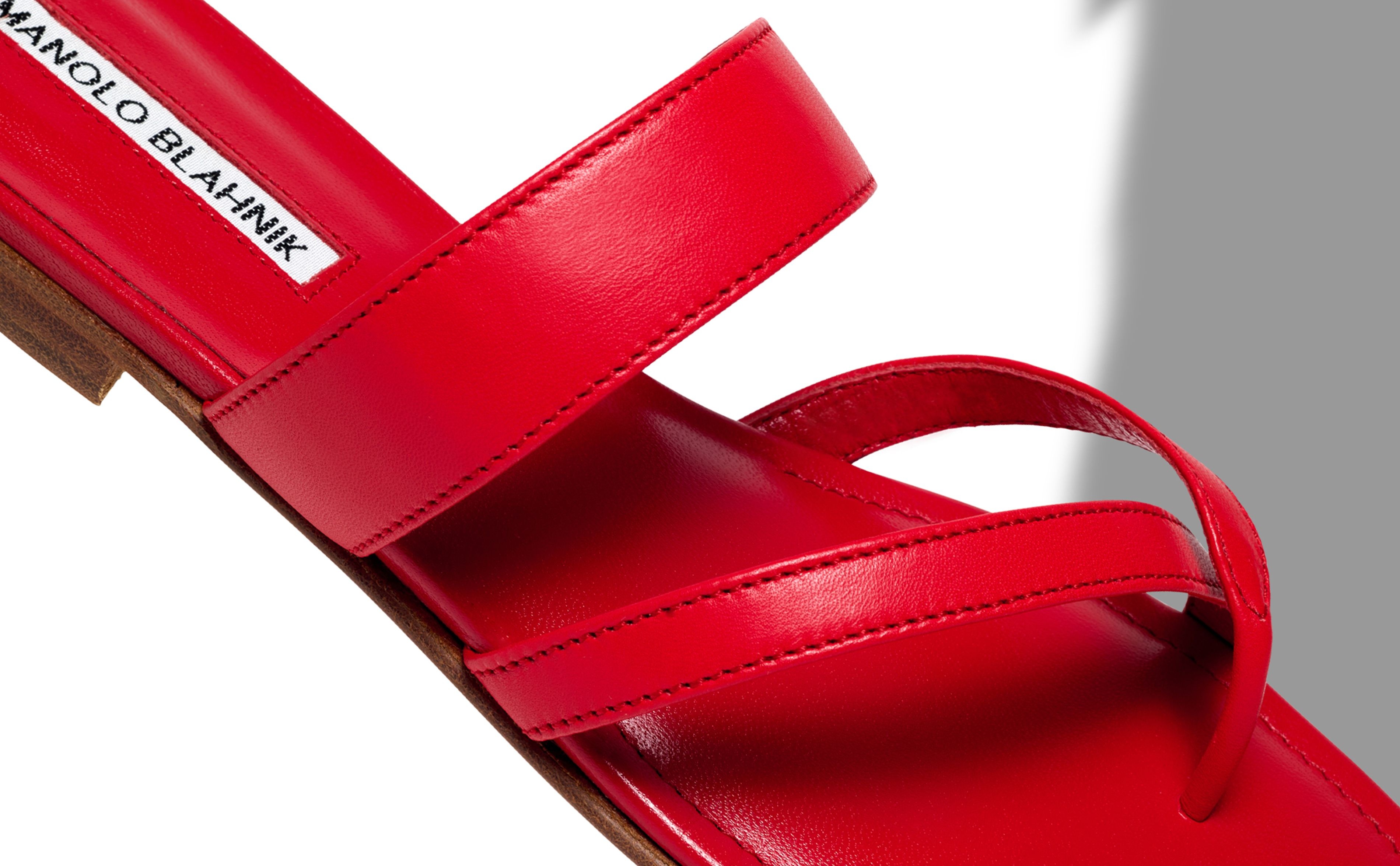 Red Nappa Leather Crossover Flat Sandals - 4