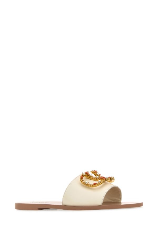 Valentino Garavani Woman Ivory Leather Vlogo Signature Slippers - 2