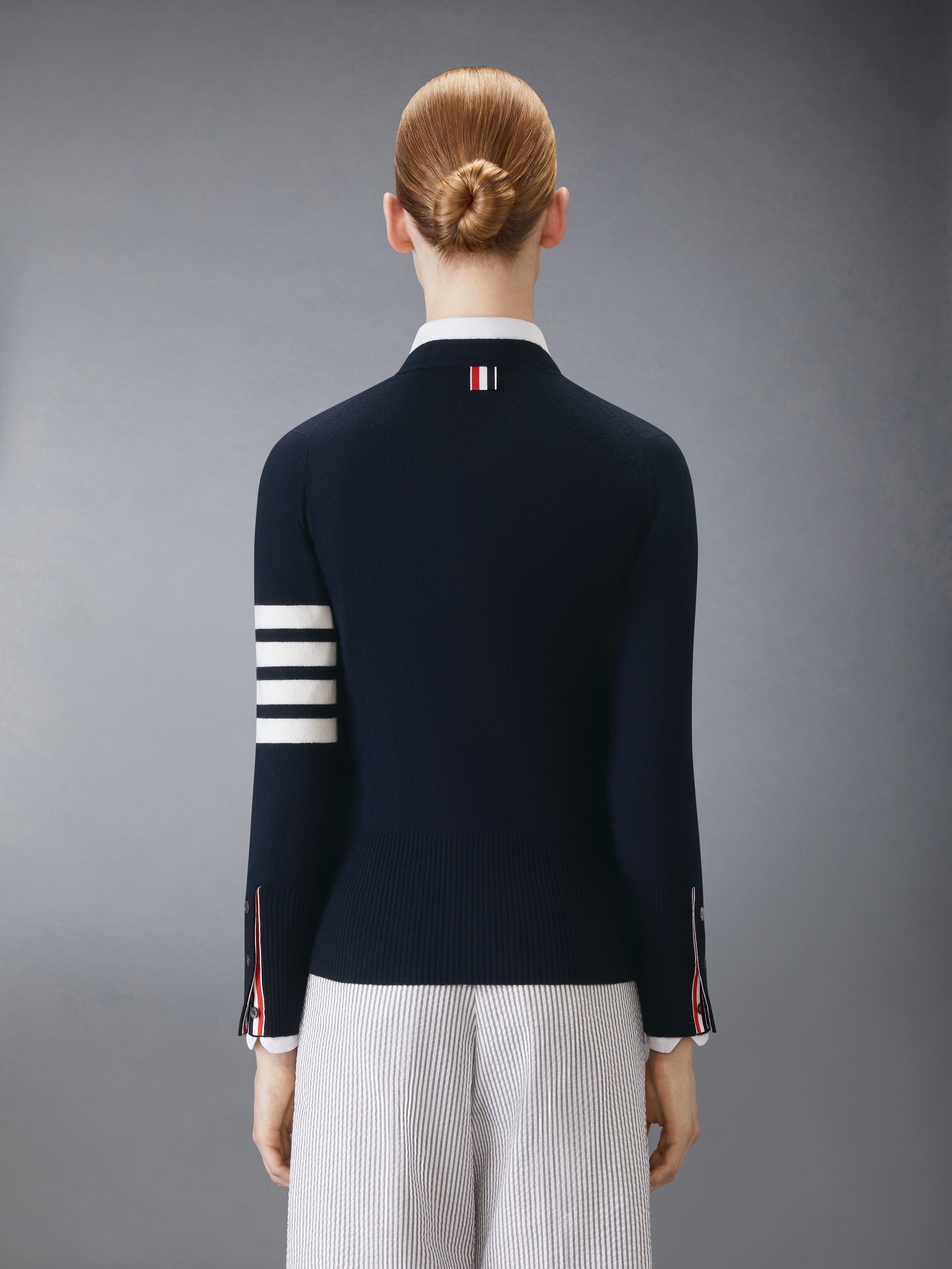 Navy Cashmere 4-Bar V-Neck Cardigan - 3
