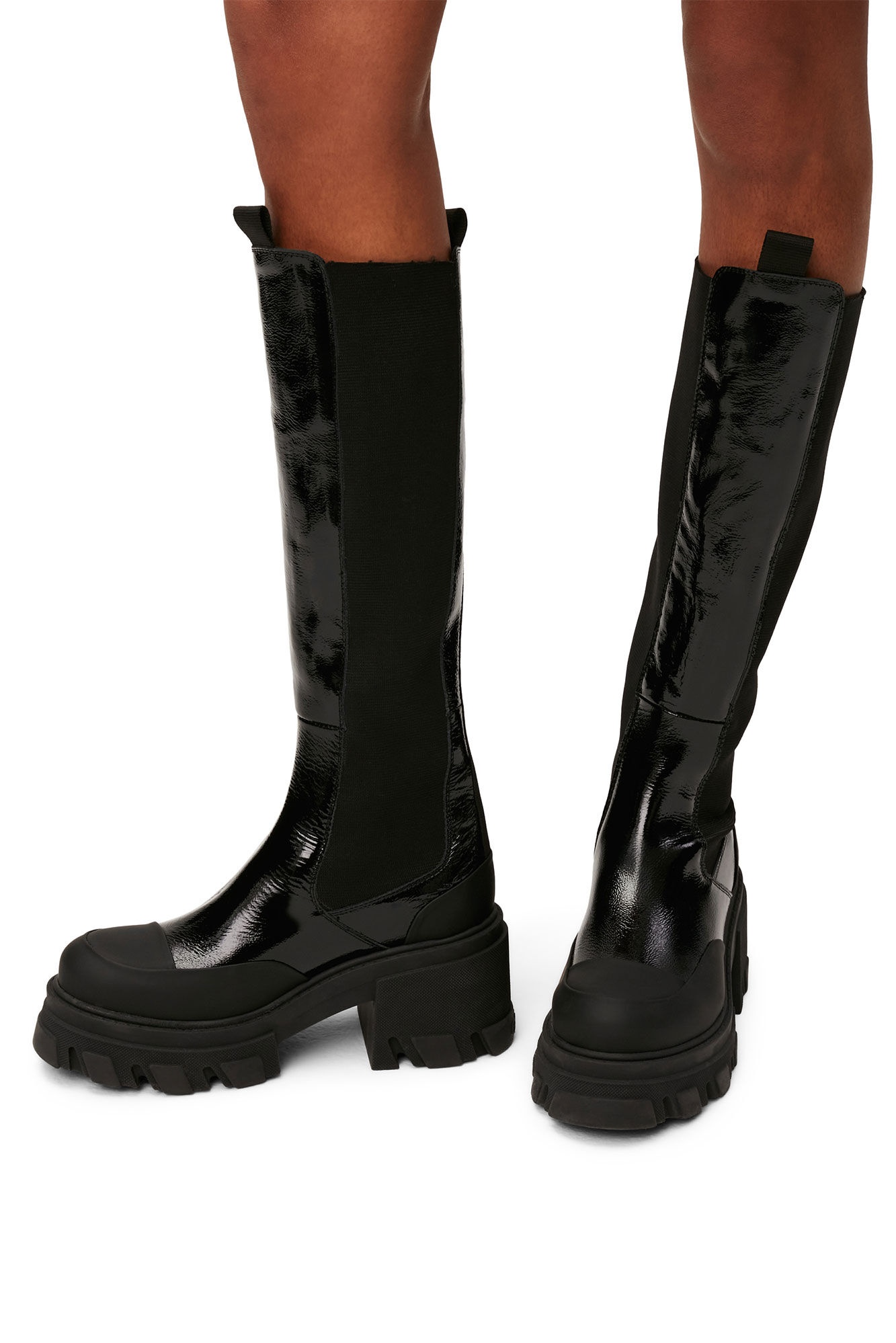 BLACK CLEATED KNEE-HIGH CHELSEA BOOTS - 4