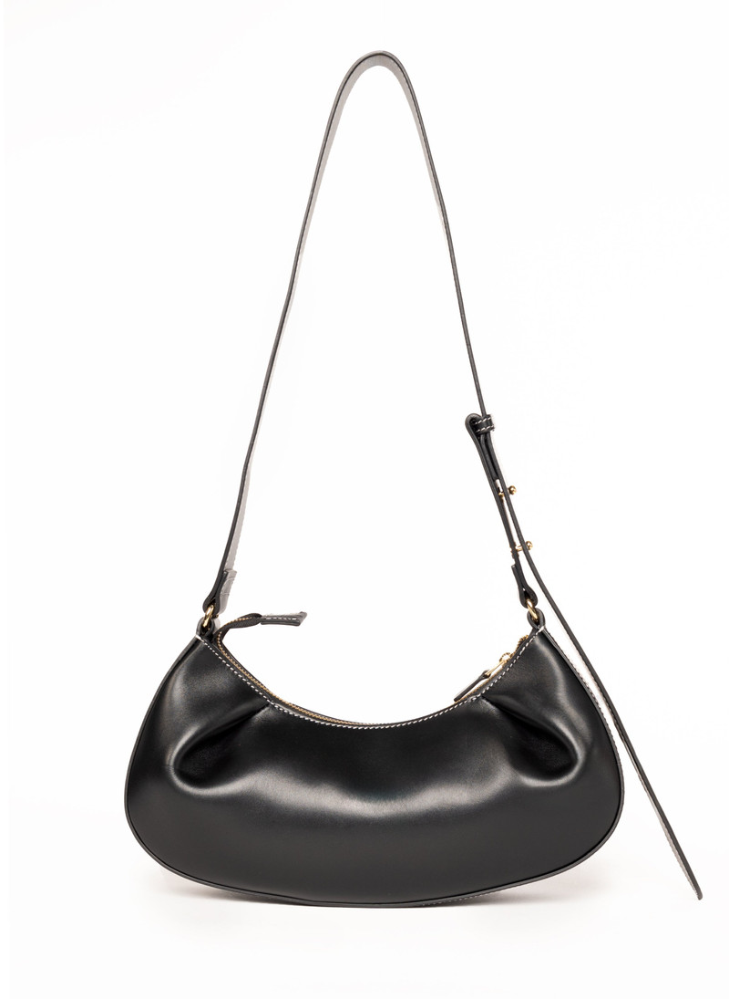 Dimple Moon Small Leather Black/ White Stitching 1