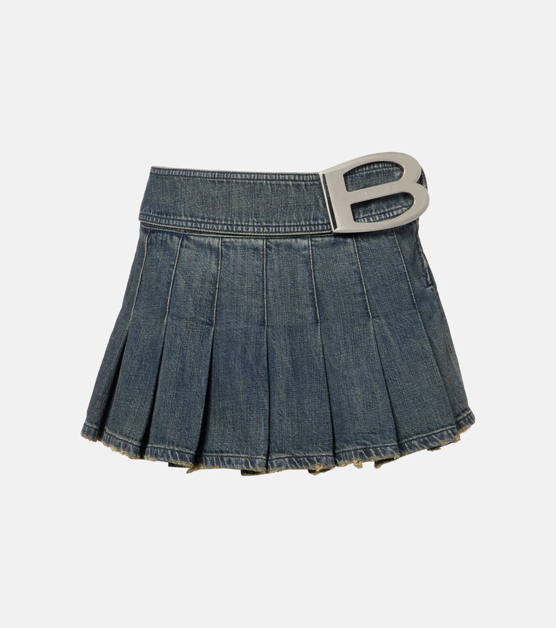 Pleated denim miniskirt - 1