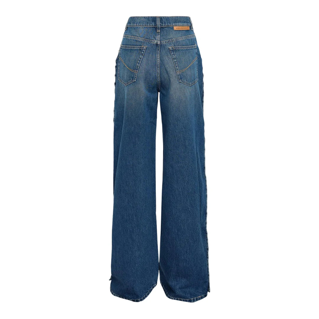 Dark Blue Button Up Wide Leg Jeans - 2