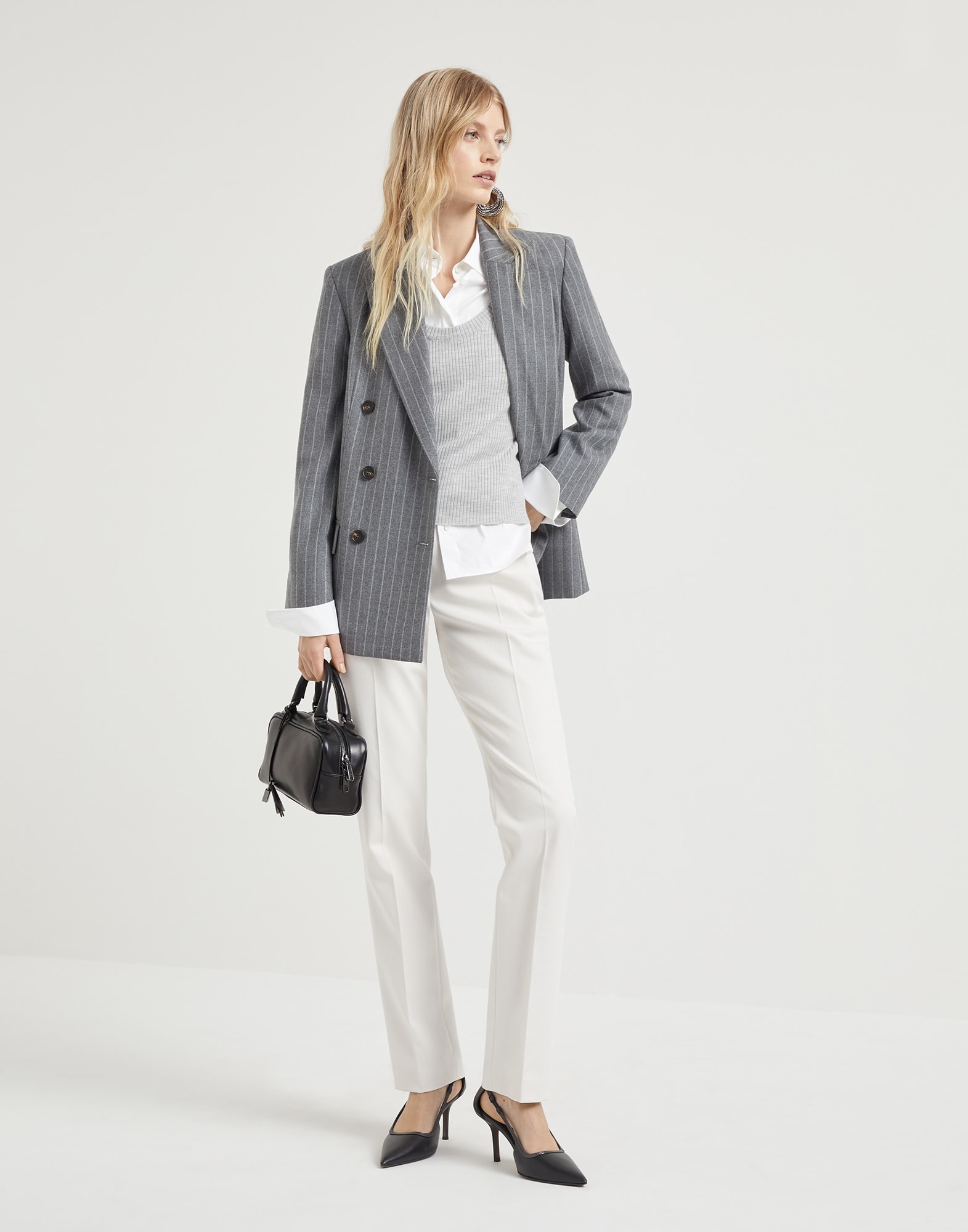 Virgin wool mouliné chalk stripe blazer with monili - 5