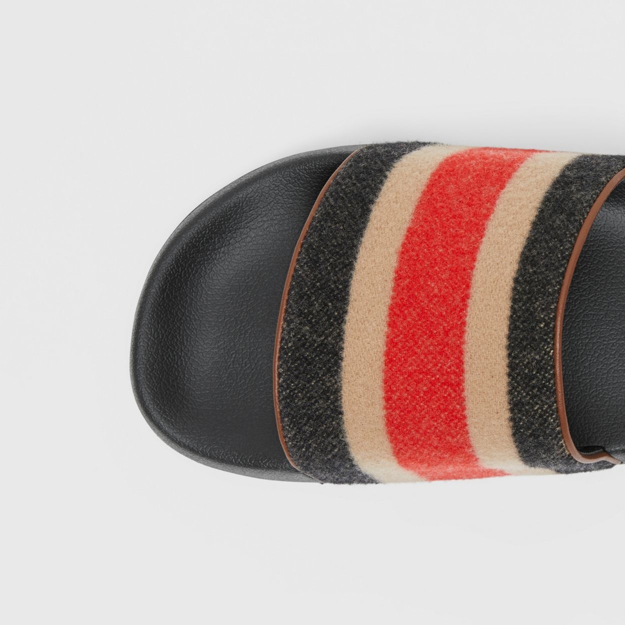 Striped Wool and Leather Slides - 3