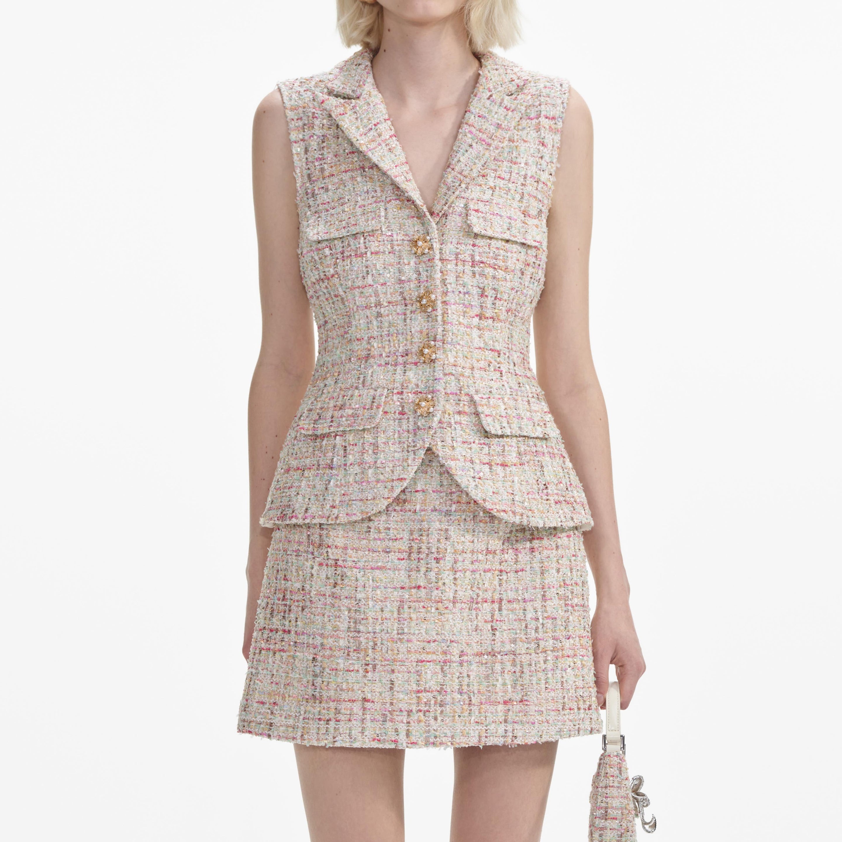 Pastel Boucle Tailored Mini Dress - 4