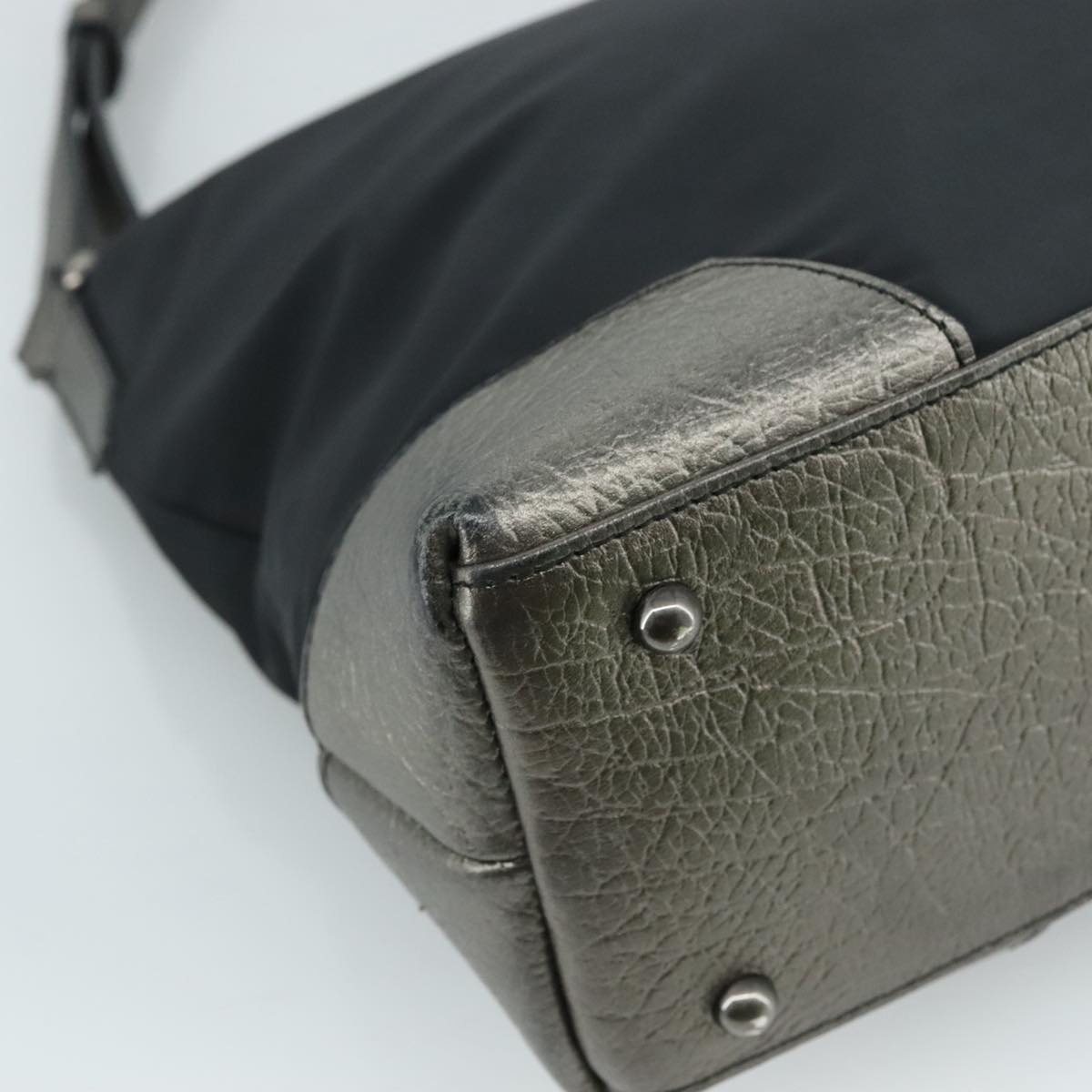 Burberry Shoulder Bag Nylon Leather Black Silver - 13