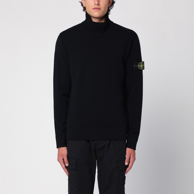 Black wool-blend turtleneck sweater - 1