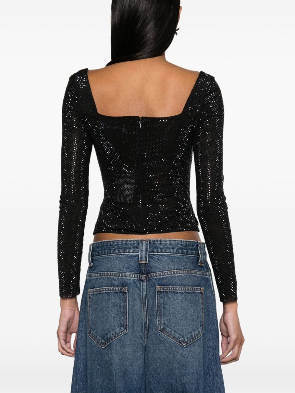 rhinestoned sweetheart-neck top - 4