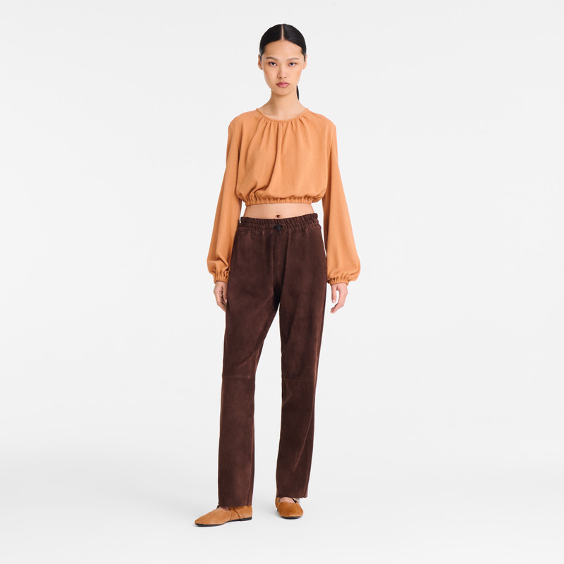 Longchamp Leather straight pants Mocha - Leather outlook