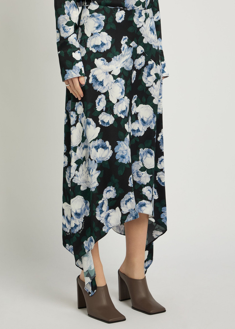 Stella McCartney Stella Mccartney Bunch of Roses Asymmetric Floral-print Satin Midi Skirt outlook