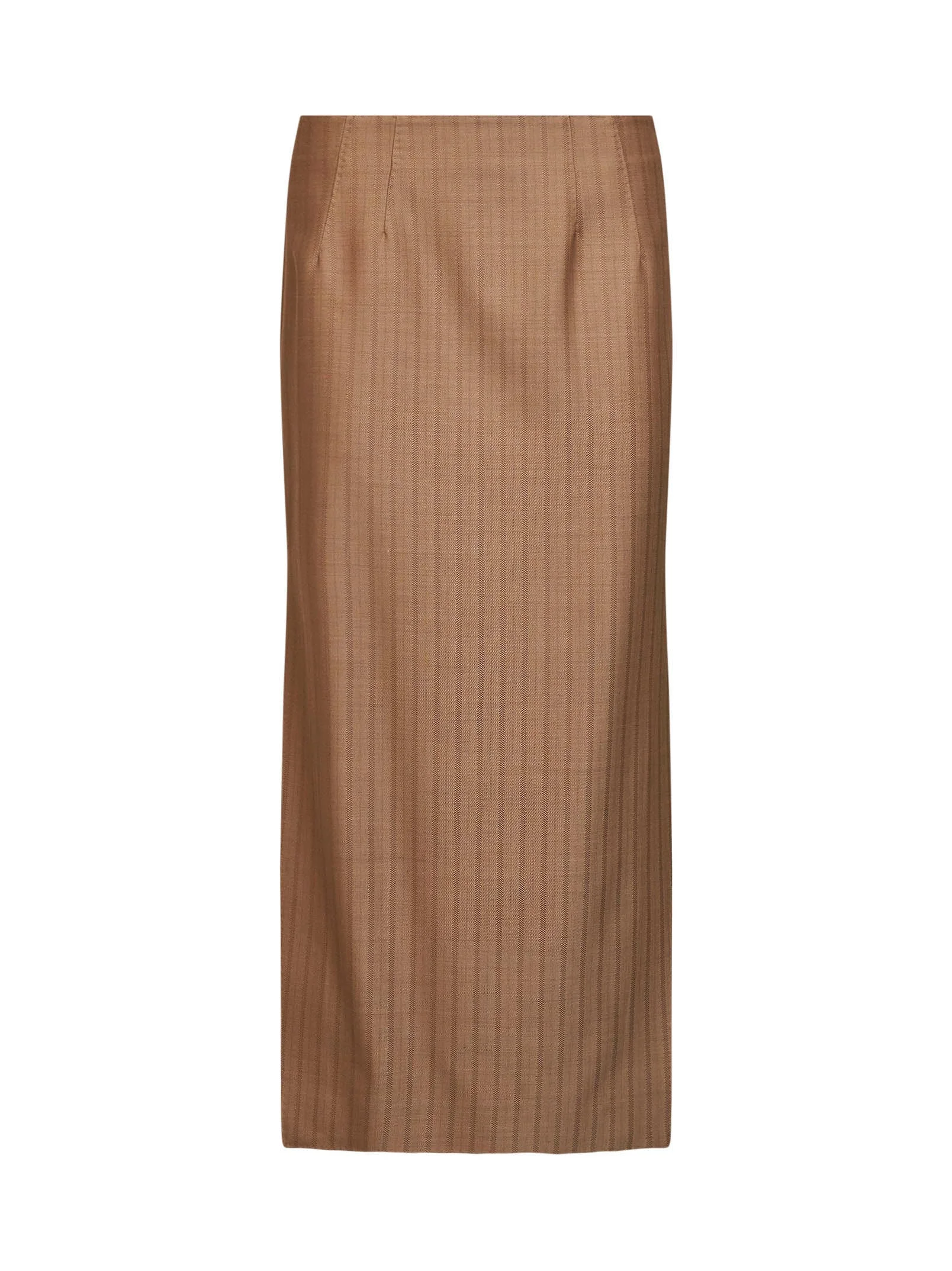 Camel striped wool jacquard straight midi skirt - 1