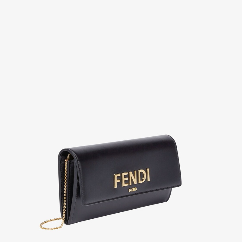 FENDI Fendi Roma continental wallet with short metal chain. The interior features two gusseted compartment outlook