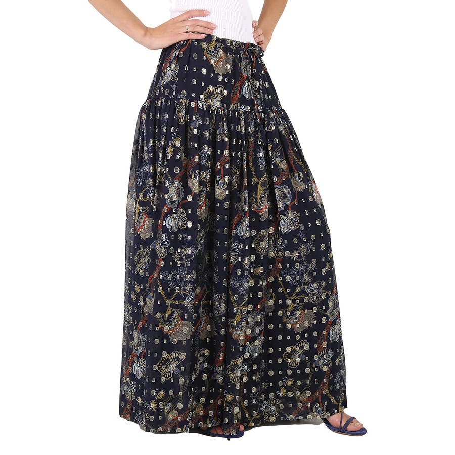 Chloe Blue Lurex Embroidered Silk Skirt - 4