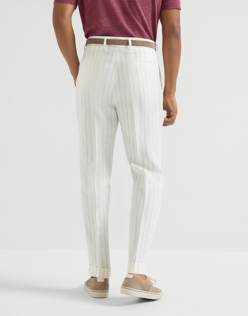 Chalk stripe linen twill trousers with pleat 3