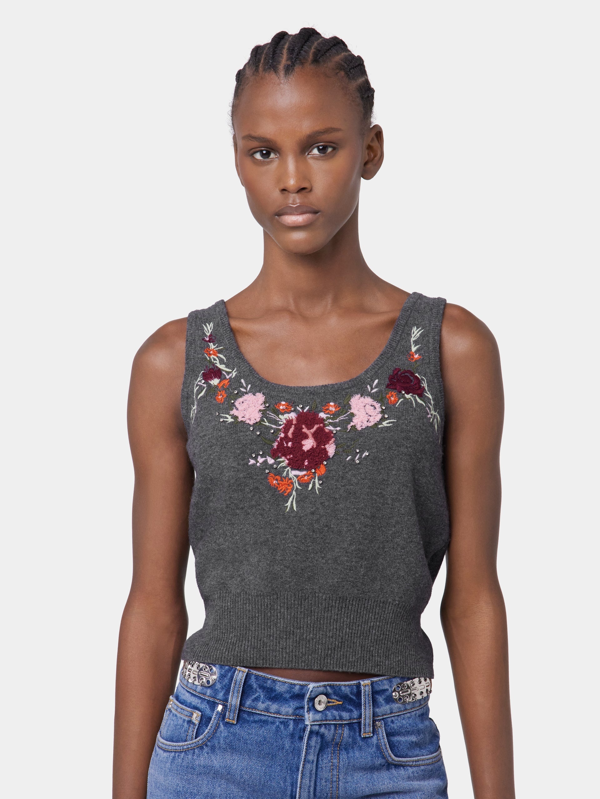 GREY SLEEVELESS JUMPER IN WOOL AND CASHMERE - 4