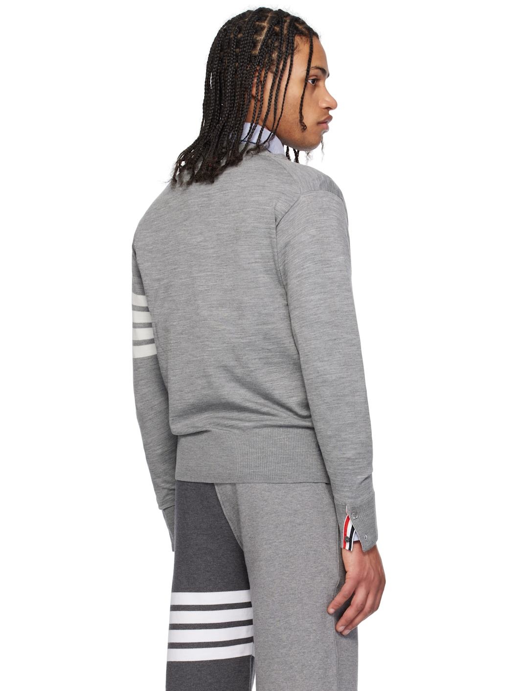 Gray Relaxed Fit 4-Bar Cardigan - 3