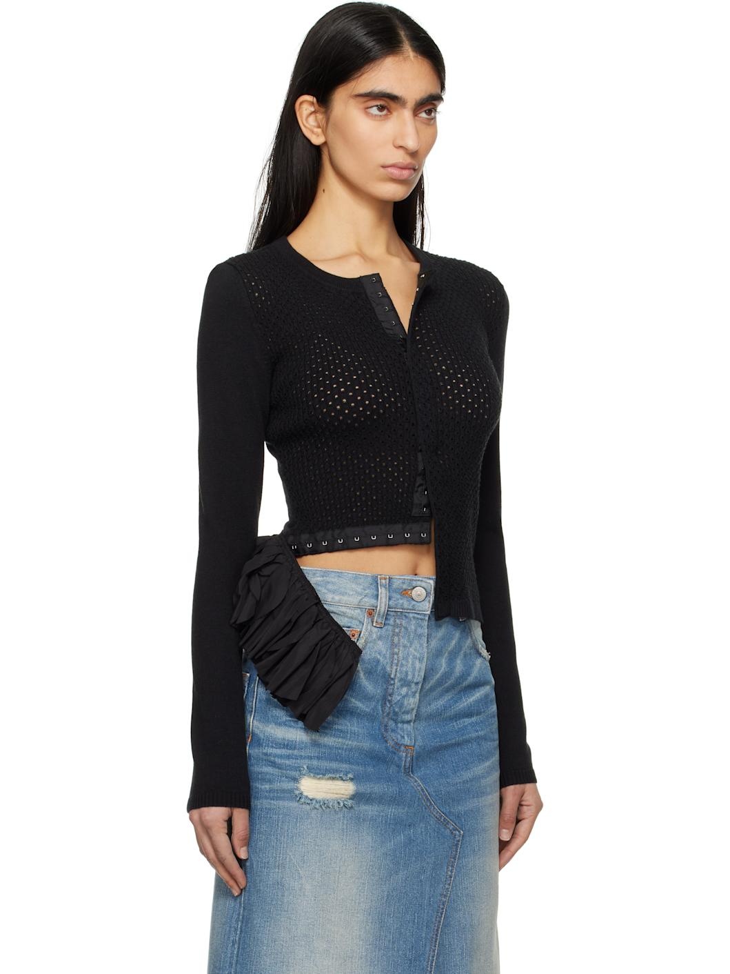 Black Detachable Knit Woven Mix Cardigan - 2