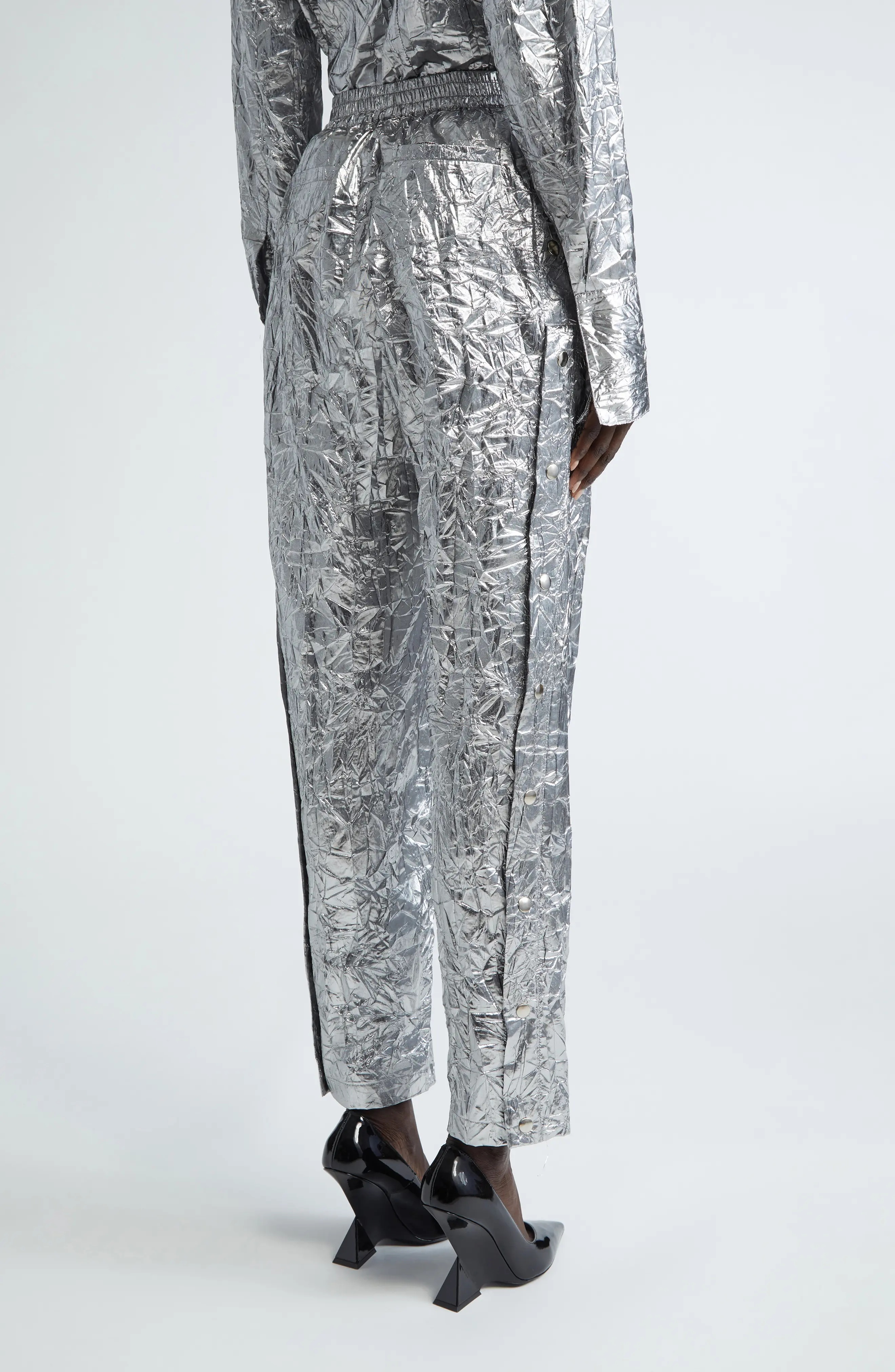 Crinkle Metallic Snap Vent Pants - 3