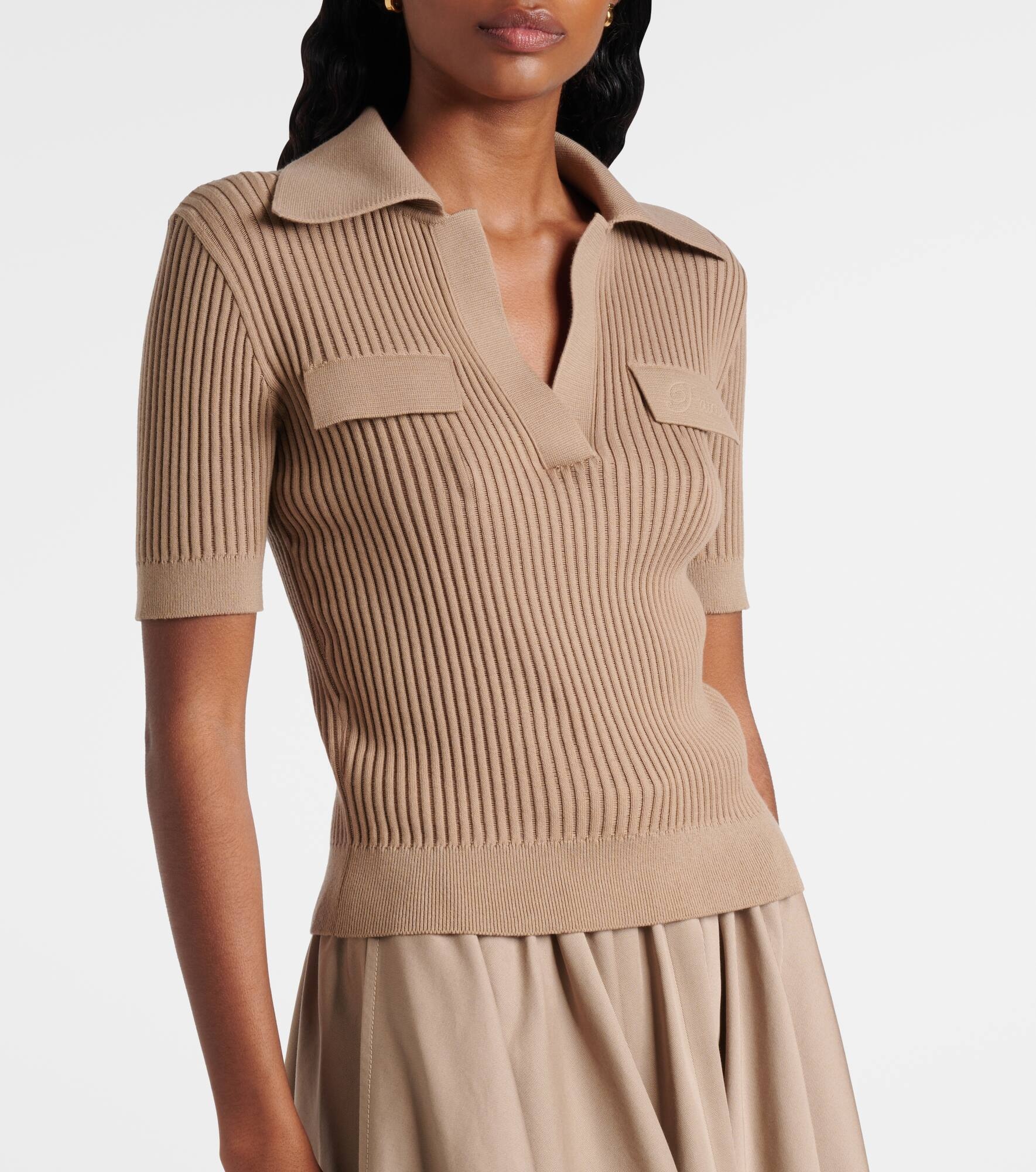 Ribbed-knit cotton polo shirt - 6